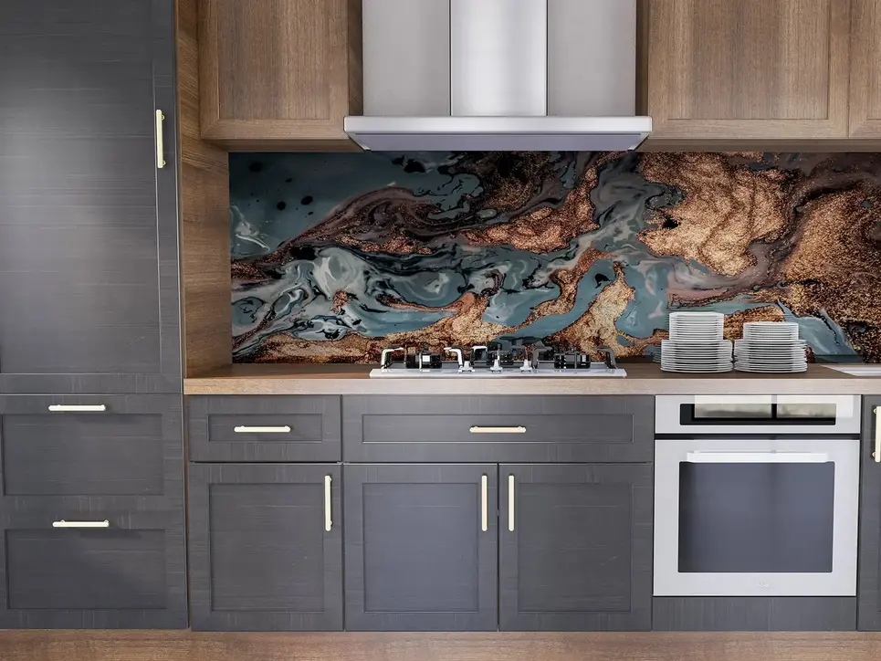 Liquid gold kitchen splashback