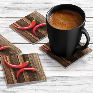 4 x Acrylic Coaster in 2 Chillies on Chopping Board