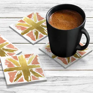 4 x Acrylic Coaster in Copper N Gold Painted Union Jack
