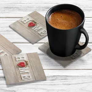 4 x Acrylic Coaster in Home and Red Heart