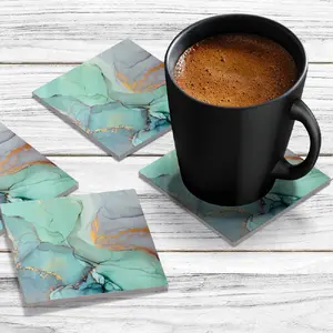 4 x Acrylic Coaster in Liquid Aquamarine