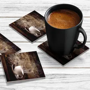 4 x Acrylic Coaster in White Coffee Cup With Beans