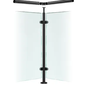 Premier Range Stainless Steel Glass Balustrade Black Corner Post for Rail (1100mm X 42.4mm X 2mm)