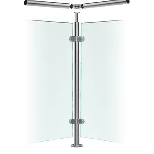 Premier Range 316 Stainless Steel Glass Balustrade Corner Post For Rail (1100mm X 42.4mm X 2mm)