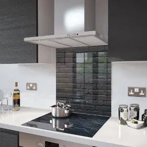 Lifestyle image of Glass Splashback in Black Brick - 60cm Wide x 75cm High