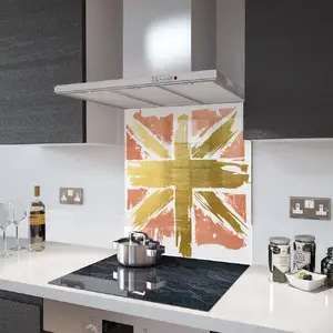 Lifestyle image of Glass Splashback in Copper N Gold Painted Union Jack - 60cm Wide x 75cm High