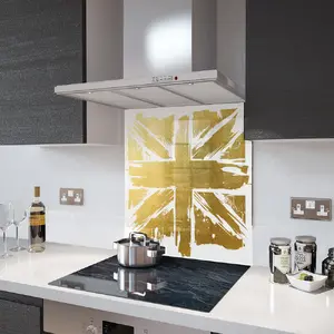 Lifestyle image of Glass Splashback in Gold Painted Union Jack - 60cm Wide x 75cm High
