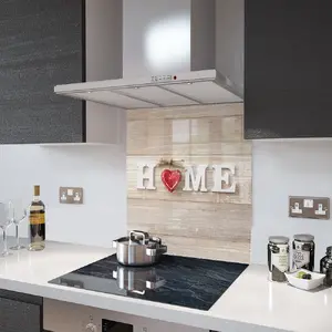 Lifestyle image of Glass Splashback in Home and Red Heart - 60cm Wide x 75cm High