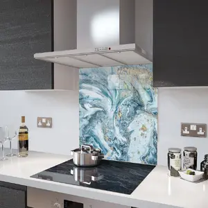 Lifestyle image of Glass Splashback in Liquid Aqua - 60cm Wide x 75cm High