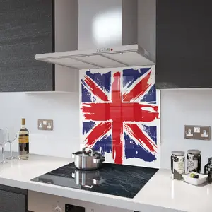 Lifestyle image of Glass Splashback in Painted Union Jack - 60cm Wide x 75cm High