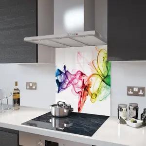 Lifestyle image of Glass Splashback in Rainbow Smoke on White - 60cm Wide x 75cm High