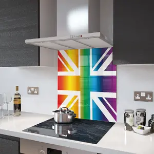 Lifestyle image of Glass Splashback in Rainbow Union Jack - 60cm Wide x 75cm High