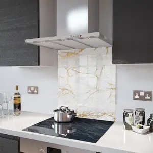 Lifestyle image of Glass Splashback in White Gold Veins - 60cm Wide x 75cm High