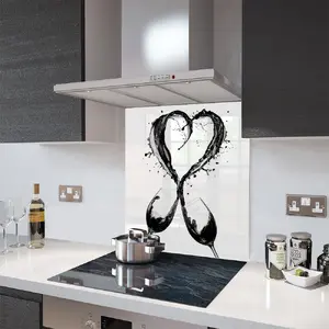 Lifestyle image of Glass Splashback in Wine Splash Heart BW - 60cm Wide x 75cm High
