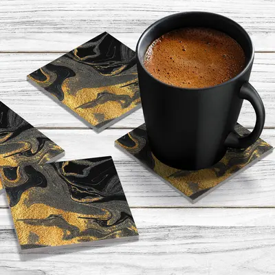 4 x Acrylic Coaster in Black Gold