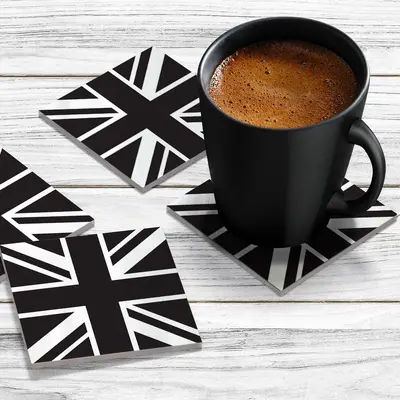4 x Acrylic Coaster in Black N White Union Jack