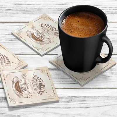 4 x Acrylic Coaster in Cappuccino Coffee Retro