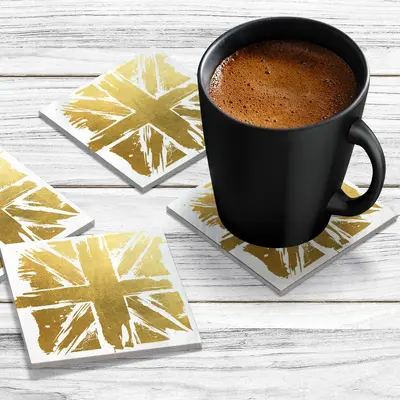 4 x Acrylic Coaster in Gold Painted Union Jack