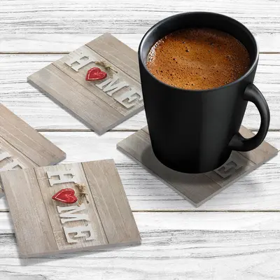 4 x Acrylic Coaster in Home and Red Heart