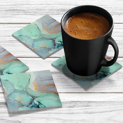 4 x Acrylic Coaster in Liquid Aquamarine