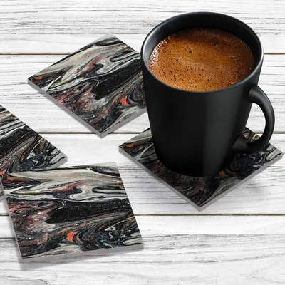 4 x Acrylic Coaster in Liquid Black