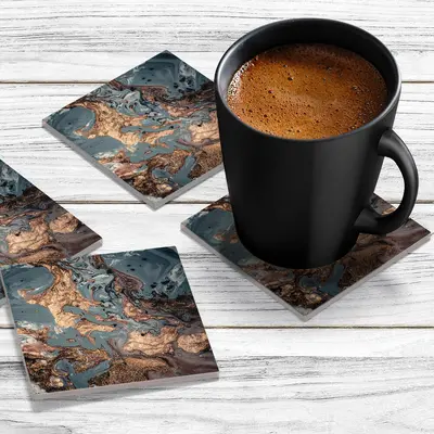 4 x Acrylic Coaster in Liquid Gold