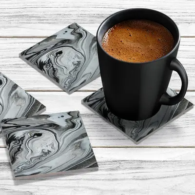 4 x Acrylic Coaster in Liquid Silver