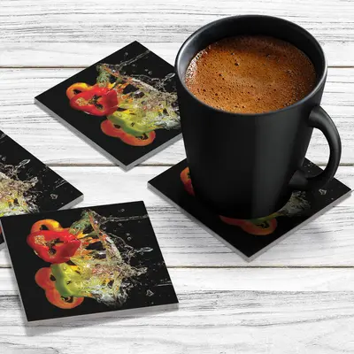 4 x Acrylic Coaster in Peppers In Water