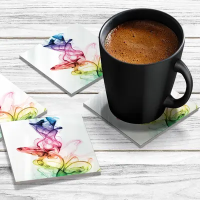 4 x Acrylic Coaster in Rainbow Smoke on White