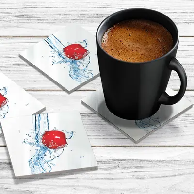 4 x Acrylic Coaster in Red Apple Splash