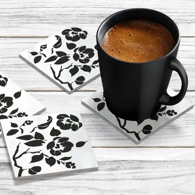 4 x Acrylic Coaster in White Floral