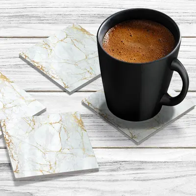 4 x Acrylic Coaster in White Gold Veins