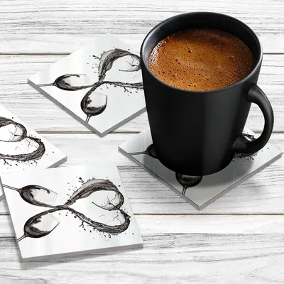 4 x Acrylic Coaster in Wine Splash Heart BW