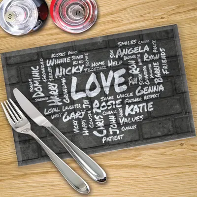 Glass Place Mats x 4 - Word Collage