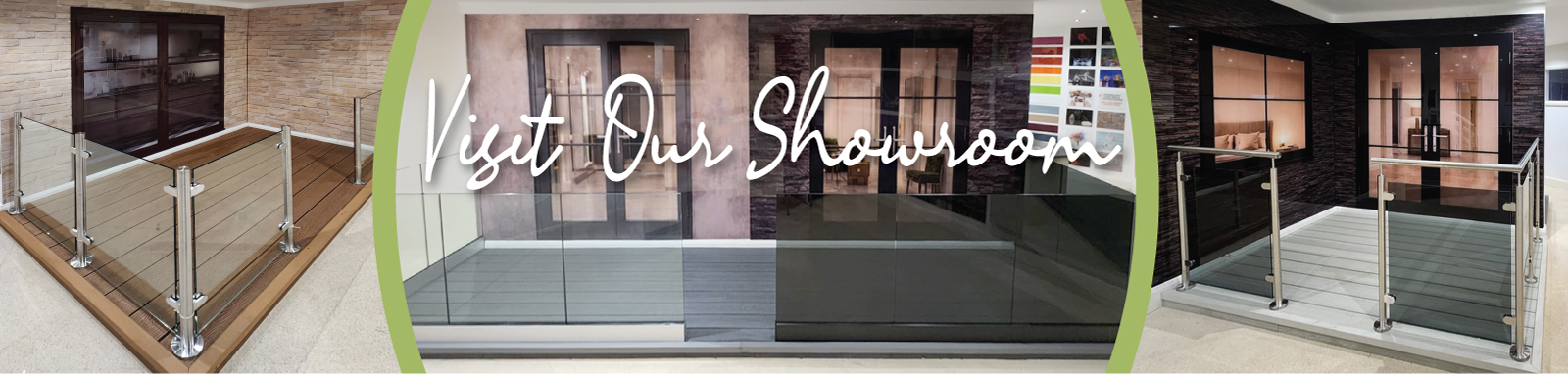 Showroom Image displaying a variety of glass balustrade products.